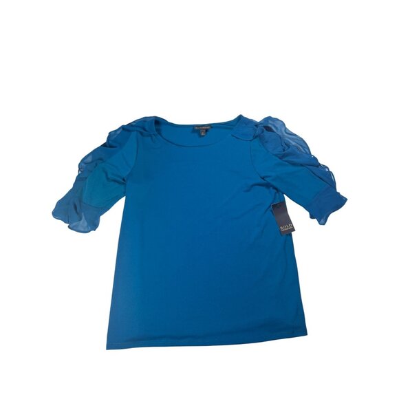 Bold Elements Blouse Women's Blue Ruffle Sleeve Cold Shoulder Size Large NEW - Picture 3 of 10